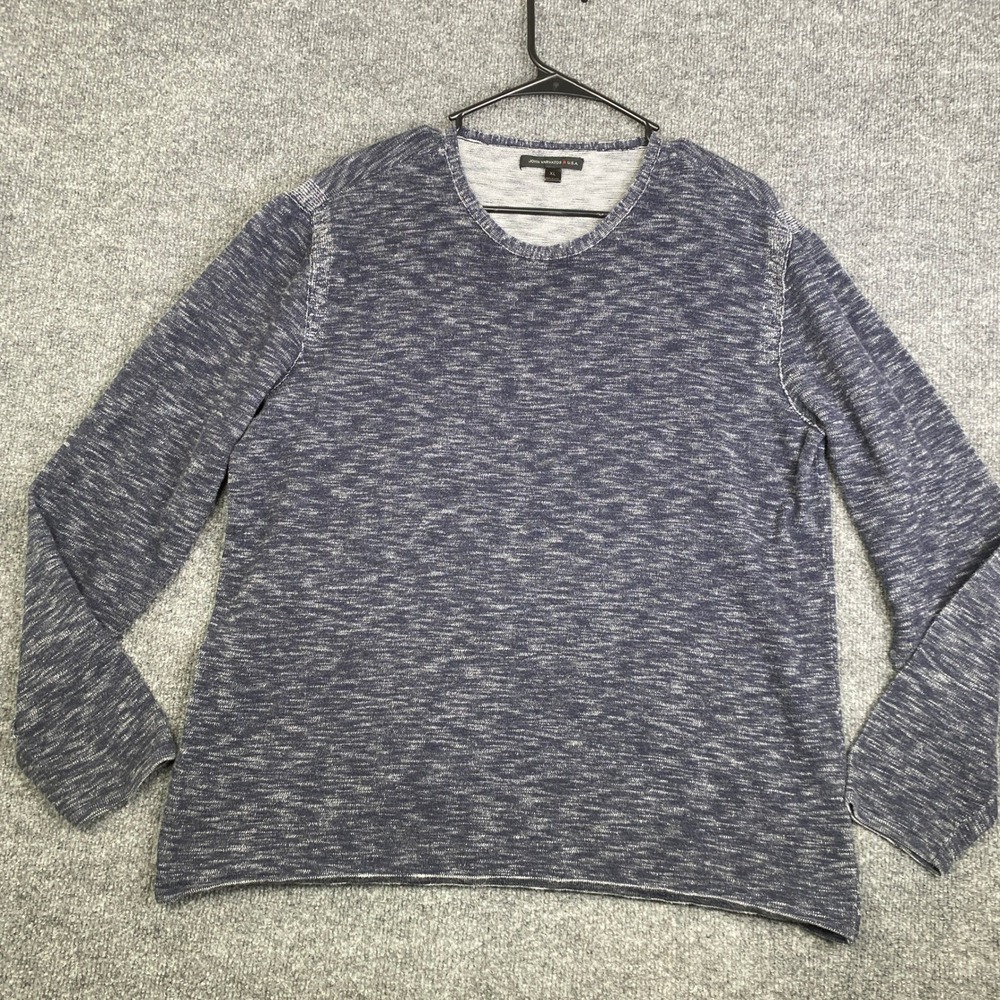 John Varvatos USA Mens XL Blue Space Dye Marl Cotton Crewneck Sweater L/S